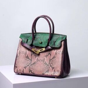 Womens Multicolor Pink Snake Skin Print Fashion Satchel Handbag Crossbody Bag